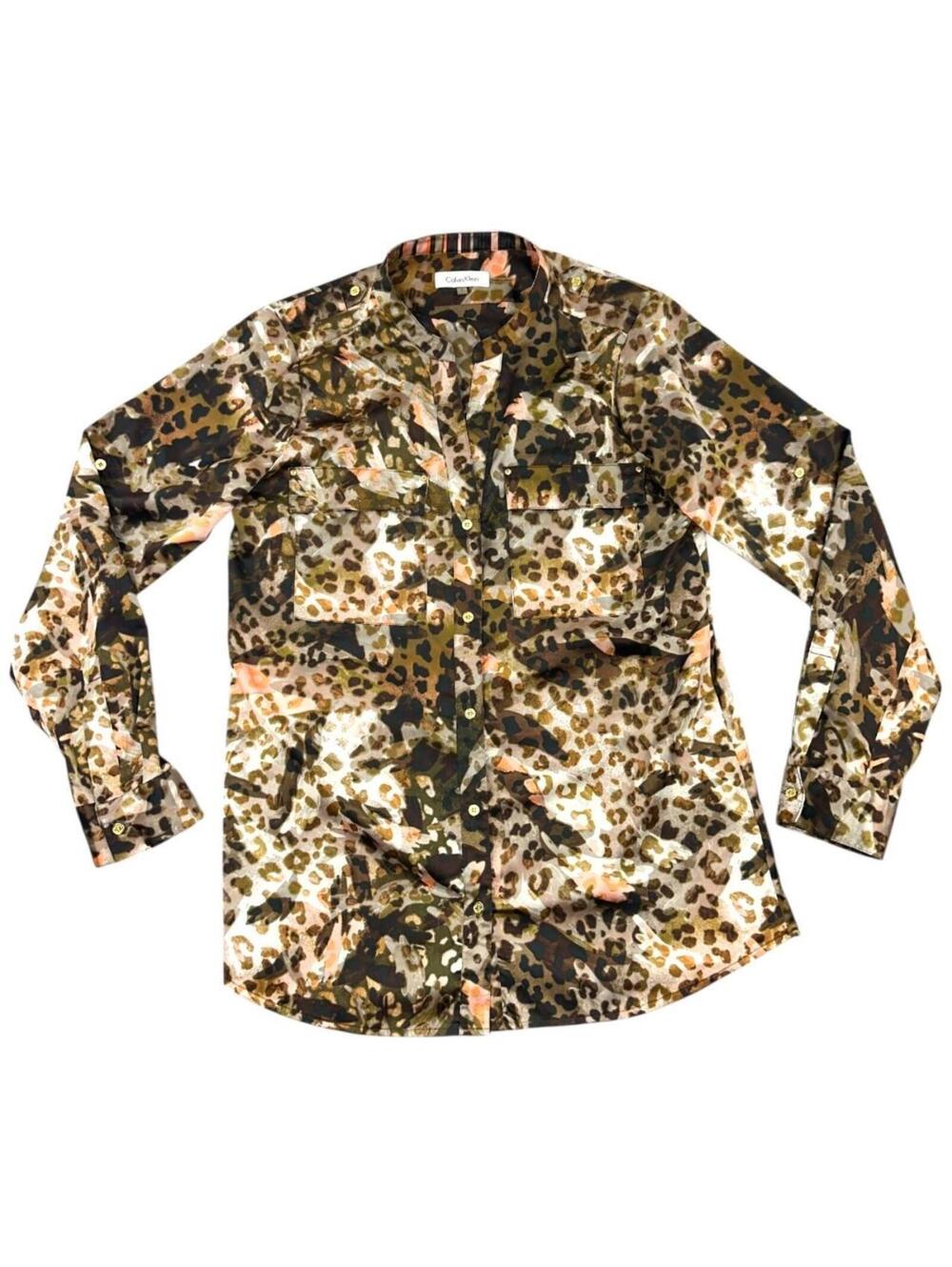 Calvin Klein Leopard Print Long Sleeve Button Down Shirt